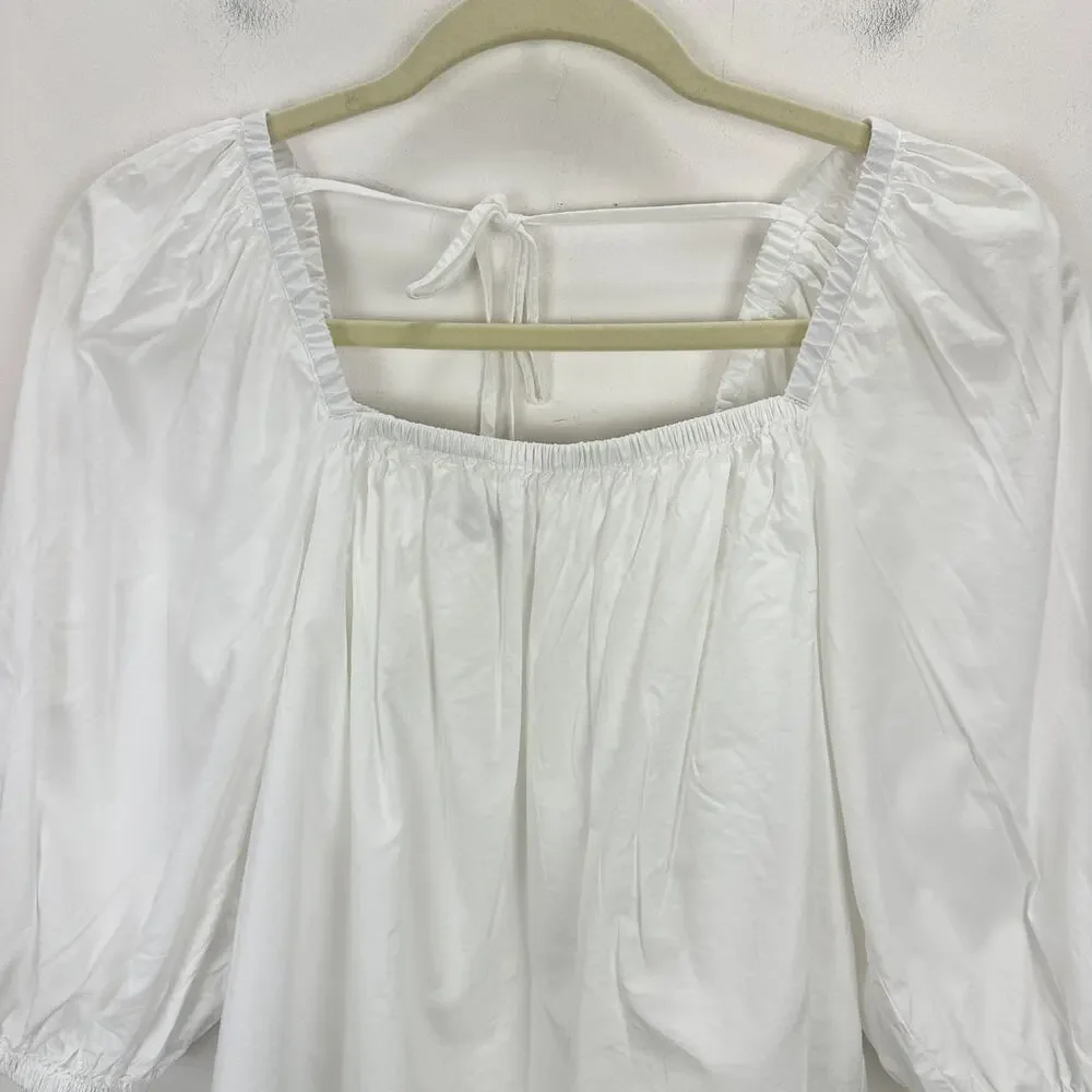 NEW Madewell Puff Sleeve Babydoll Top Blouse Cotton Cottagecore White US 00